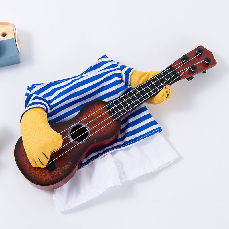 Dog Guitar Player Costume Striped Sailor Shirt with Yellow Gloves